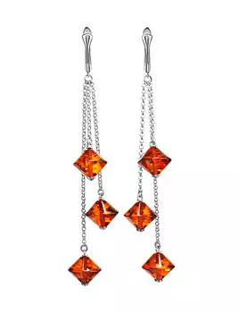 Эффектные серьги из коньячного янтаря «Юла»