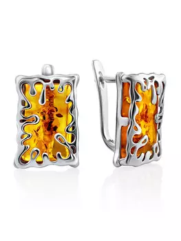 Эффектные серьги из серебра и золотистого янтаря «Фрида»