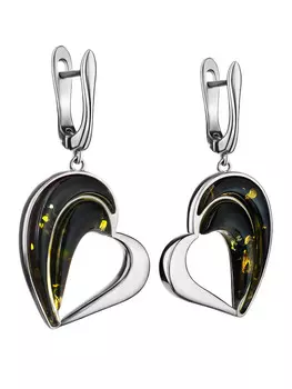 Эффектные серьги из натуральным тёмно-зелёным янтарём «Санрайз»