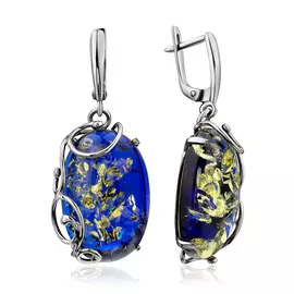 Эффектные серьги из серебра с синим янтарём «Версаль»
