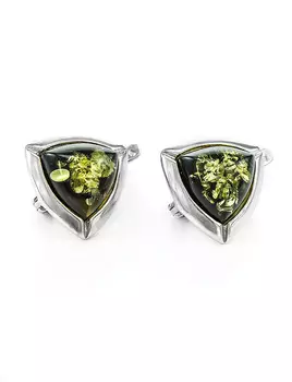 Эффектные серьги из серебра со вставками из натурального зелёного янтаря «Мистраль»