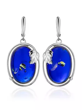 Эффектные серьги «Элегия» с натуральным янтарём синего цвета
