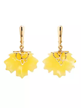 Эффектные серьги «Канада» из золота и натурального янтаря медового цвета