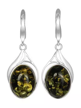 Эффектные серьги «Маньяна» из серебра и натурального зелёного янтаря