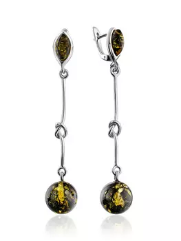 Эффектные серьги «Париж» из янтаря зелёного цвета