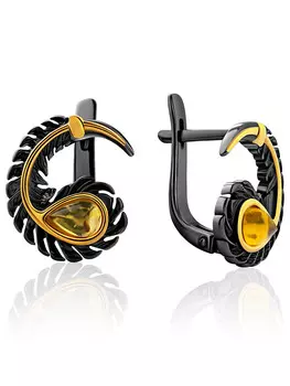 Эффектные серьги «Перышко» из золотистого янтаря