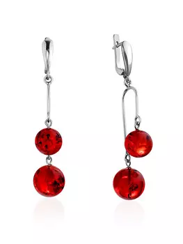 Эффектные серьги «Пигаль» из красного янтаря