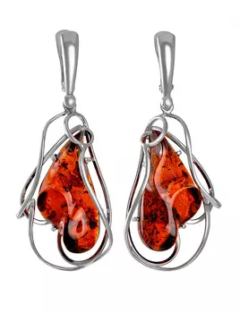 Эффектные серьги со сверкающим коньячным янтарем «Риальто»