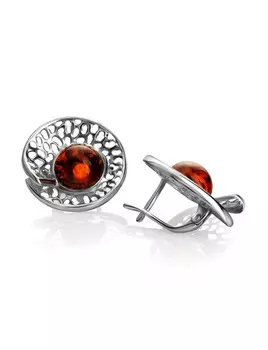 Эффектные серьги «Венера» из тёмно-коньячного янтаря