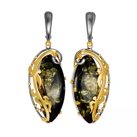 Эффектные серьги «Версаль» с натуральным зелёным янтарём