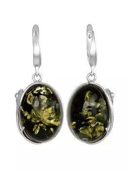 Эффектные серьги с искрящимся темно-зеленым янтарем «Маньяна»