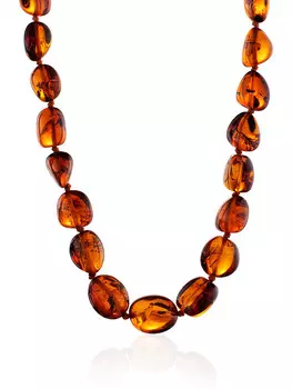 Эффектные сияющие бусы из натурального янтаря «Оливка крупная коньячная»