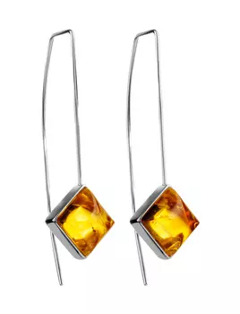 Эффектные удлинённые серьги из серебра и золотистого янтаря «Овация»
