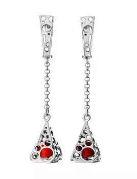 Эффектные удлинённые серьги «Женева» с натуральным балтийским янтарём