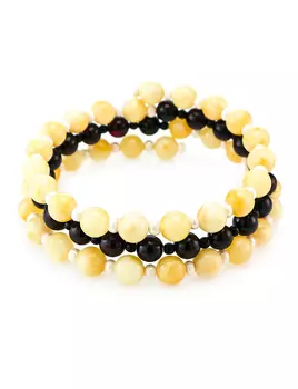 Эффектный браслет «Анжелика» из натурального формованного янтаря и бисера на струне