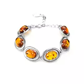 Эффектный браслет из натурального янтаря коньячного цвета «Сонет»