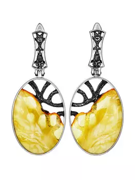 Элегантные овальные серебряные серьги с натуральным медовым янтарём «Модерн»