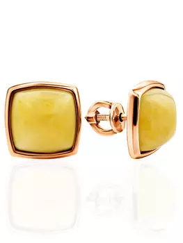 Элегантные пусеты квадратной формы из медового янтаря «Зефир»