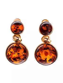 Элегантные серьги-гвоздики из позолоченного серебра и янтаря «Париж»