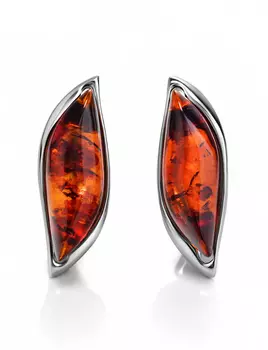 Элегантные серьги из натурального цельного янтаря в серебре «Капелла»