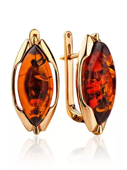 Элегантные серьги из позолоченного серебра с натуральным янтарём «Баллада»