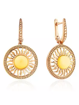 Элегантные серьги-подвески «Парнас» из позолоченного серебра с медовым янтарём