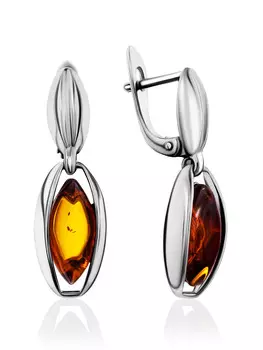 Элегантные серебряные серьги с натуральным коньячным янтарём «София»