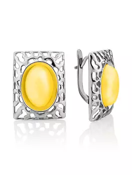Элегантные серебряные серьги с овальной вставкой из медового янтаря «Венера»