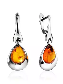 Элегантные серебряные серьги со вставками из натурального коньячного янтаря «Джульетта»