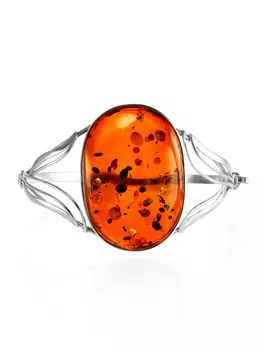 Элегантный серебряный браслет с крупным натуральным янтарём «Риальто»