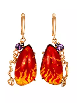 Эксклюзивные серьги «Версаль» из красного янтаря с росписью