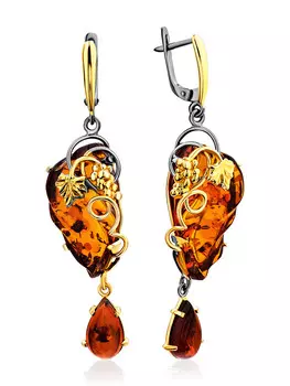 Эксклюзивные серьги «Версаль» из натурального янтаря коньячного цвета