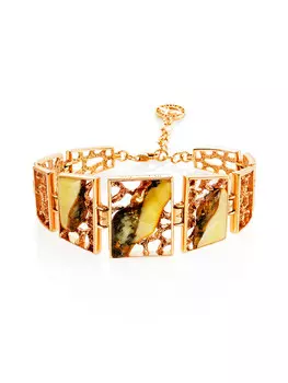 Эксклюзивный браслет «Модерн» из позолоченного серебра и натурального янтаря