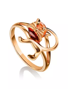 Кольцо «Чешир» из янтаря коньячного цвета