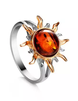 Кольцо «Гелиос» из натурального коньячного янтаря