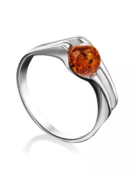 Кольцо из натурального искрящегося янтаря коньячного цвета «Токио»