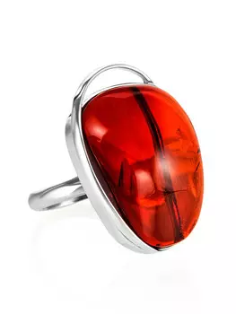 Кольцо с натуральным янтарём коньячного цвета «Лагуна»