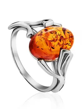 Кольцо со вставкой из натурального янтаря «Крокус»