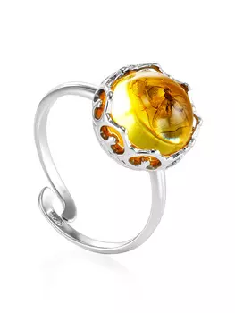 Кольцо «Клио» из серебра и янтаря с инклюзом