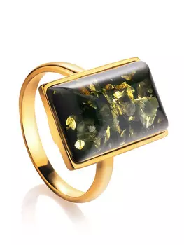 Кольцо прямоугольной формы из зеленого янтаря «Спарта»