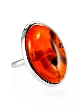 Кольцо со вставкой из цельного коньячного янтаря «Глянец»