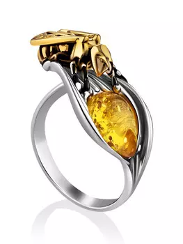 Кольцо со вставкой из натурального янтаря «Медонос»