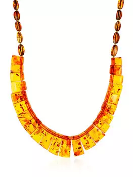 Колье из цельного натурального янтаря «Чайные искрящиеся пластинки»