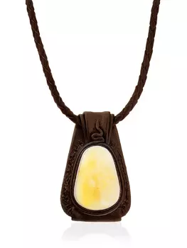 Колье из кожи и медового янтаря «Амазонка»