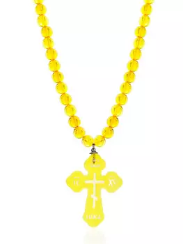 Колье из натурального лимонного янтаря с подвеской-крестом