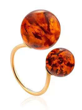 Красивое кольцо из позолоченного серебра с янтарём коньячного цвета «Поцелуй в Париже»