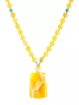 Красивое колье из натурального янтаря с подвеской «Пекин»