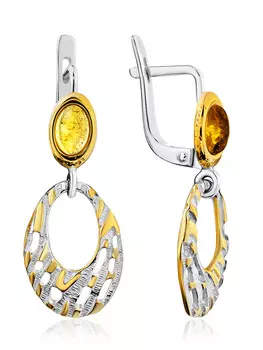 Красивые ажурные серьги из золотистого янтаря «Донателла»