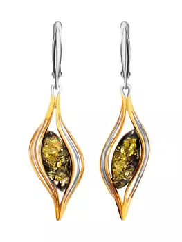 Красивые изящные серьги из янтаря зелёного цвета «Калатея»