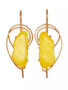 Красивые позолоченные серьги с янтарём медового цвета «Риальто»